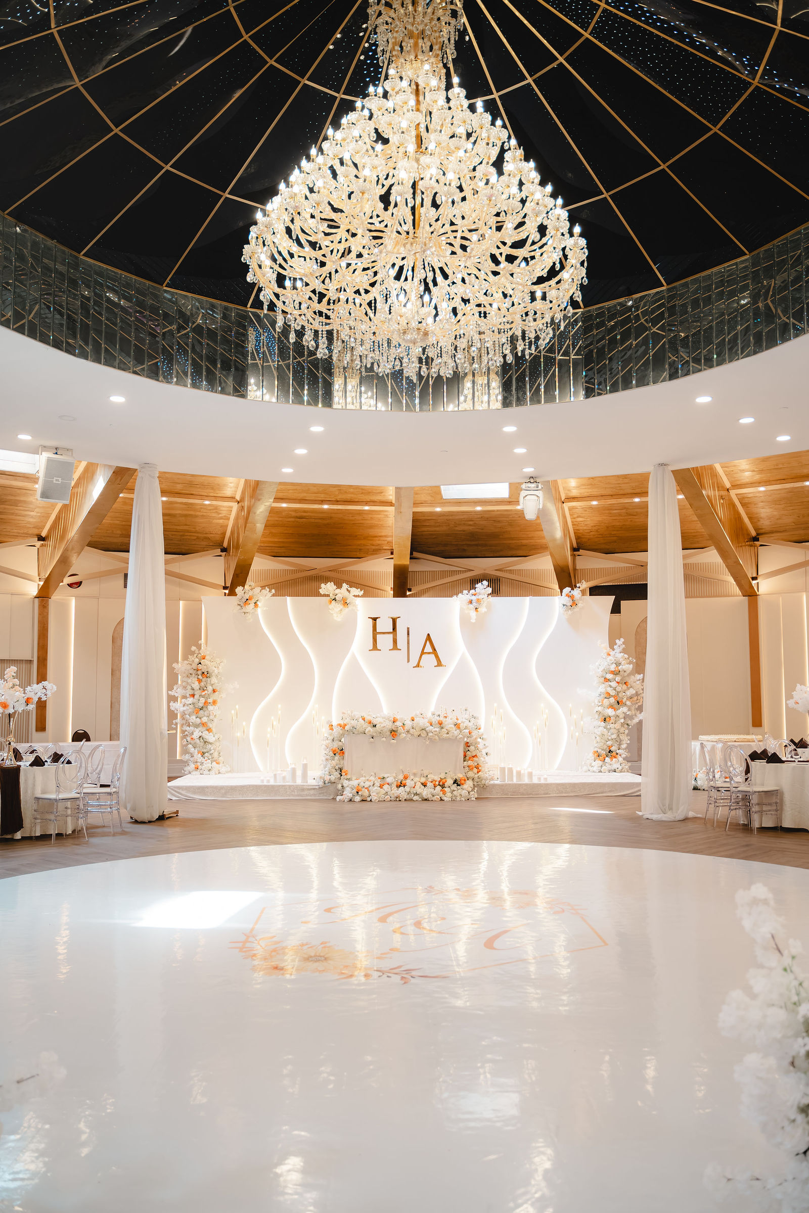 Chandelier ballroom set for the celebration