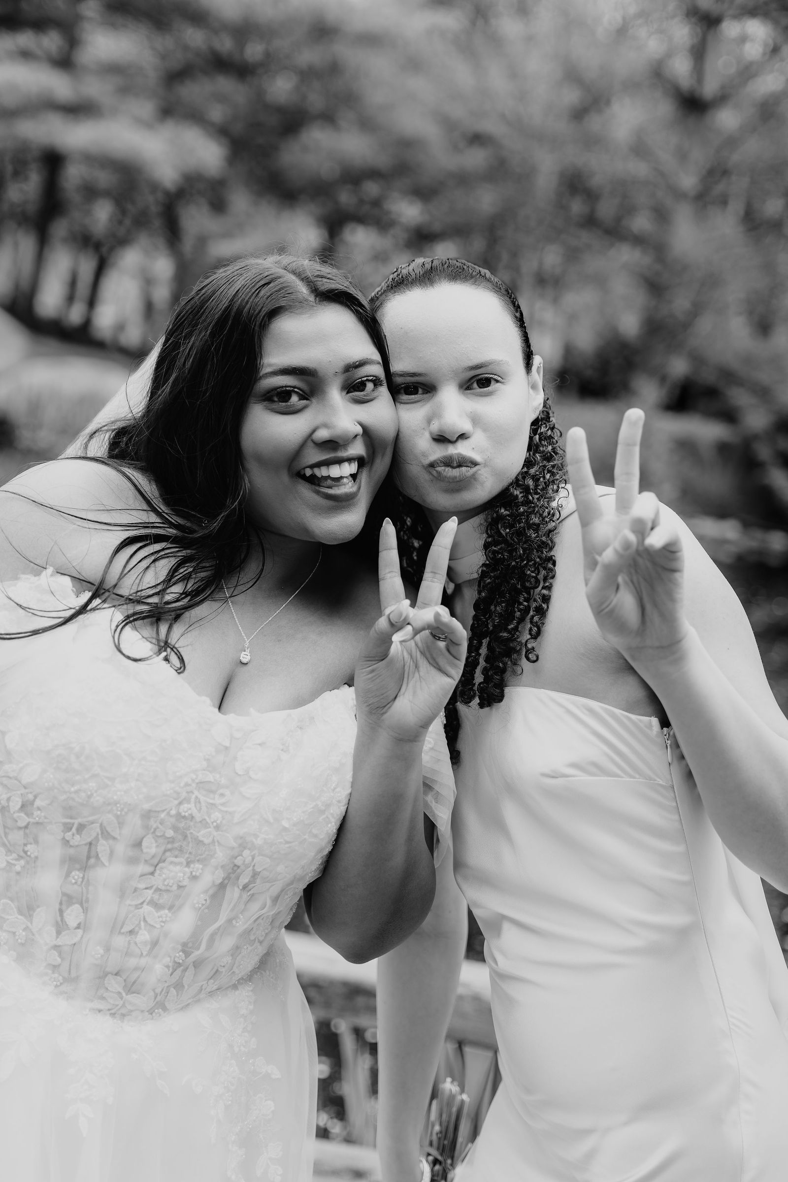 Playful black-and-white peace signs