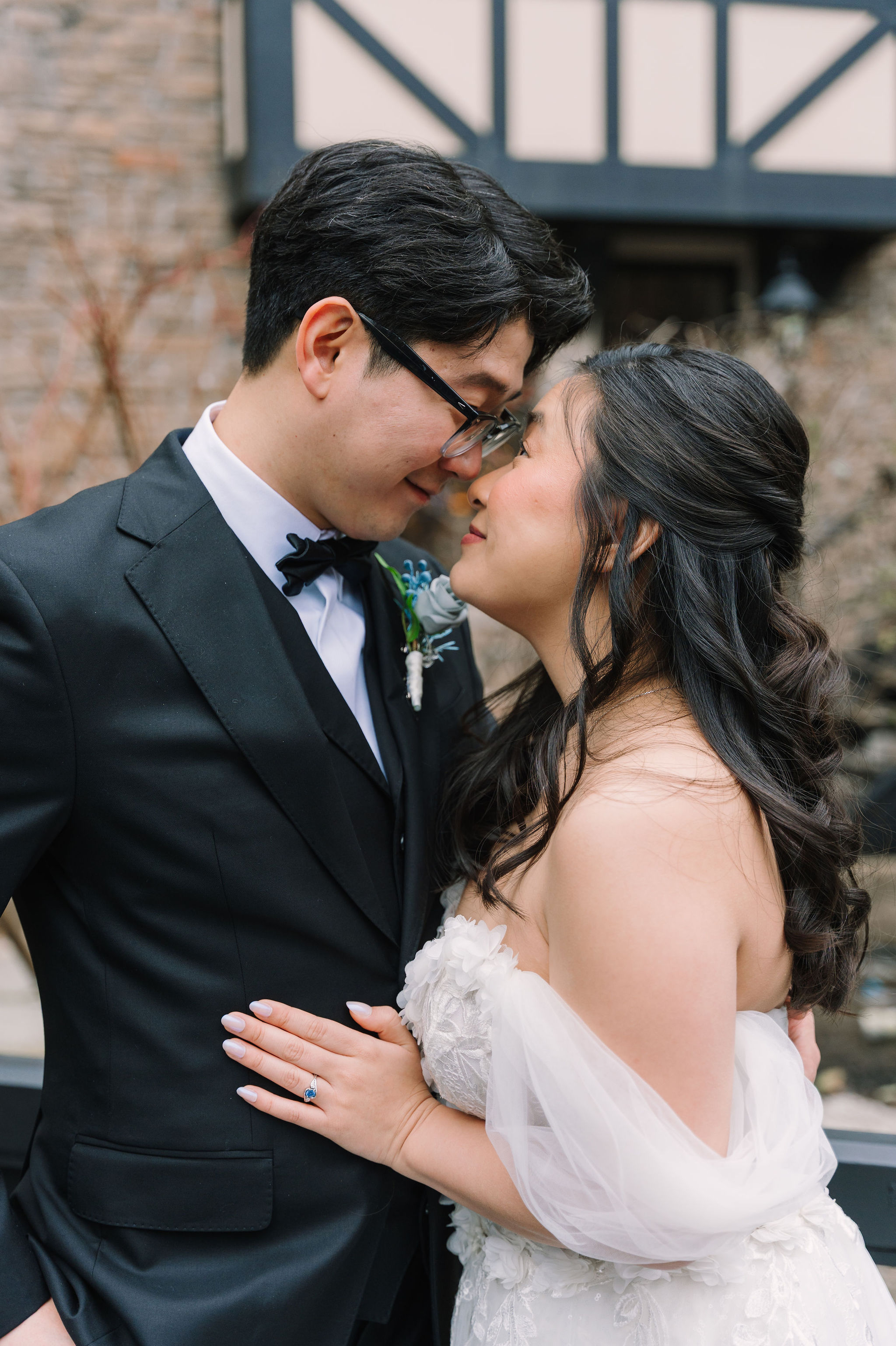 Forehead-to-forehead intimate moment