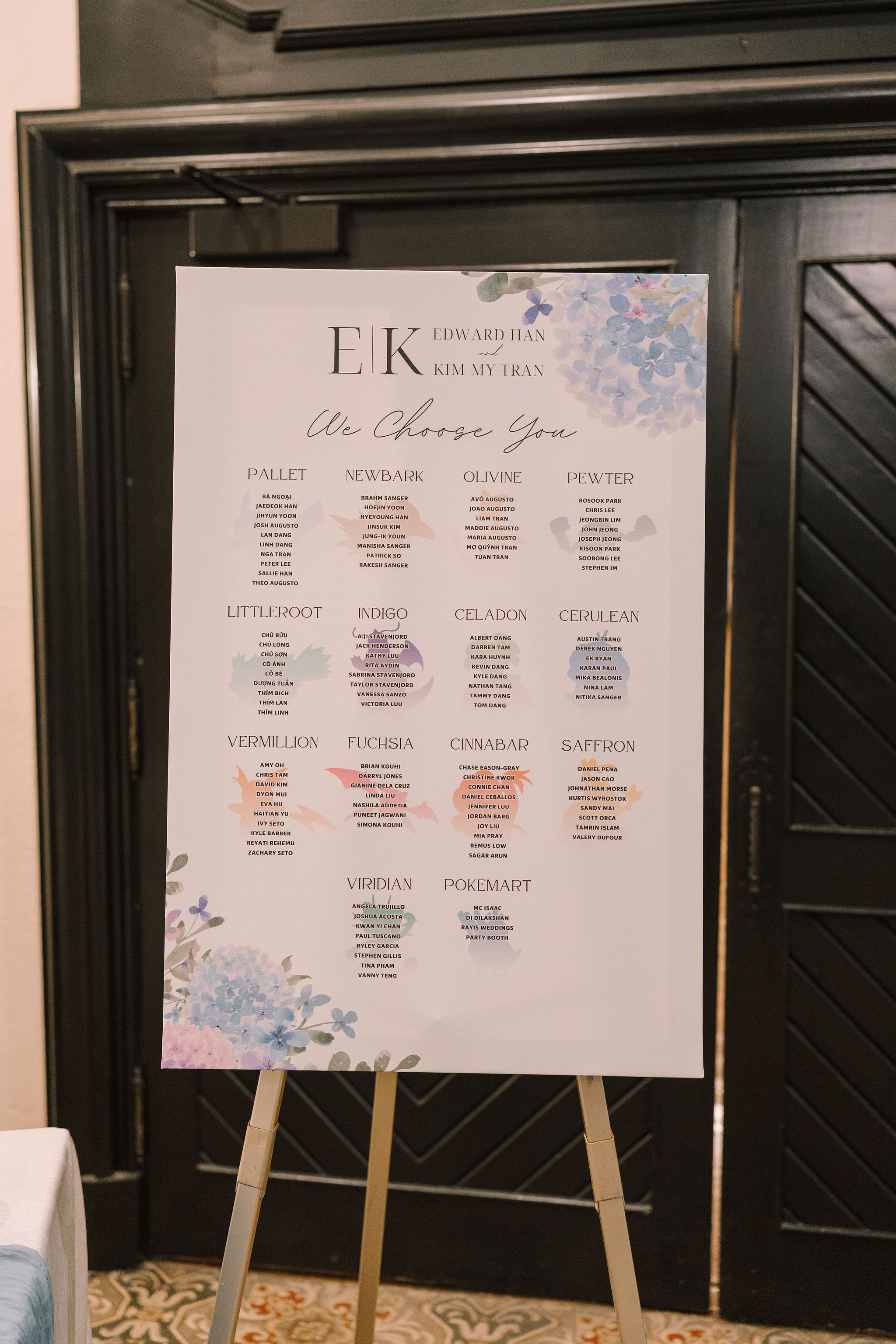 Pokémon-themed seating chart