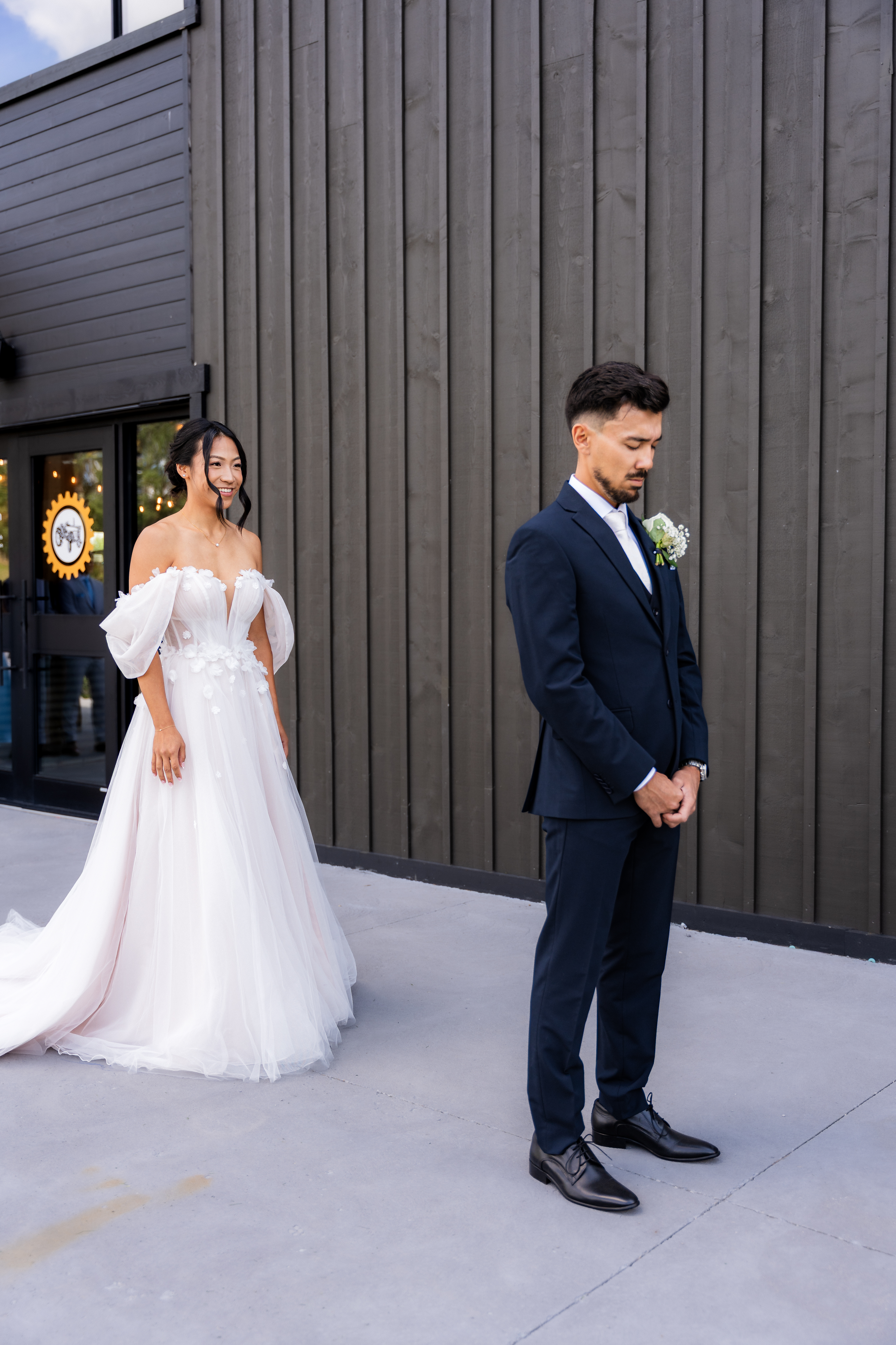 Groom waiting for first look