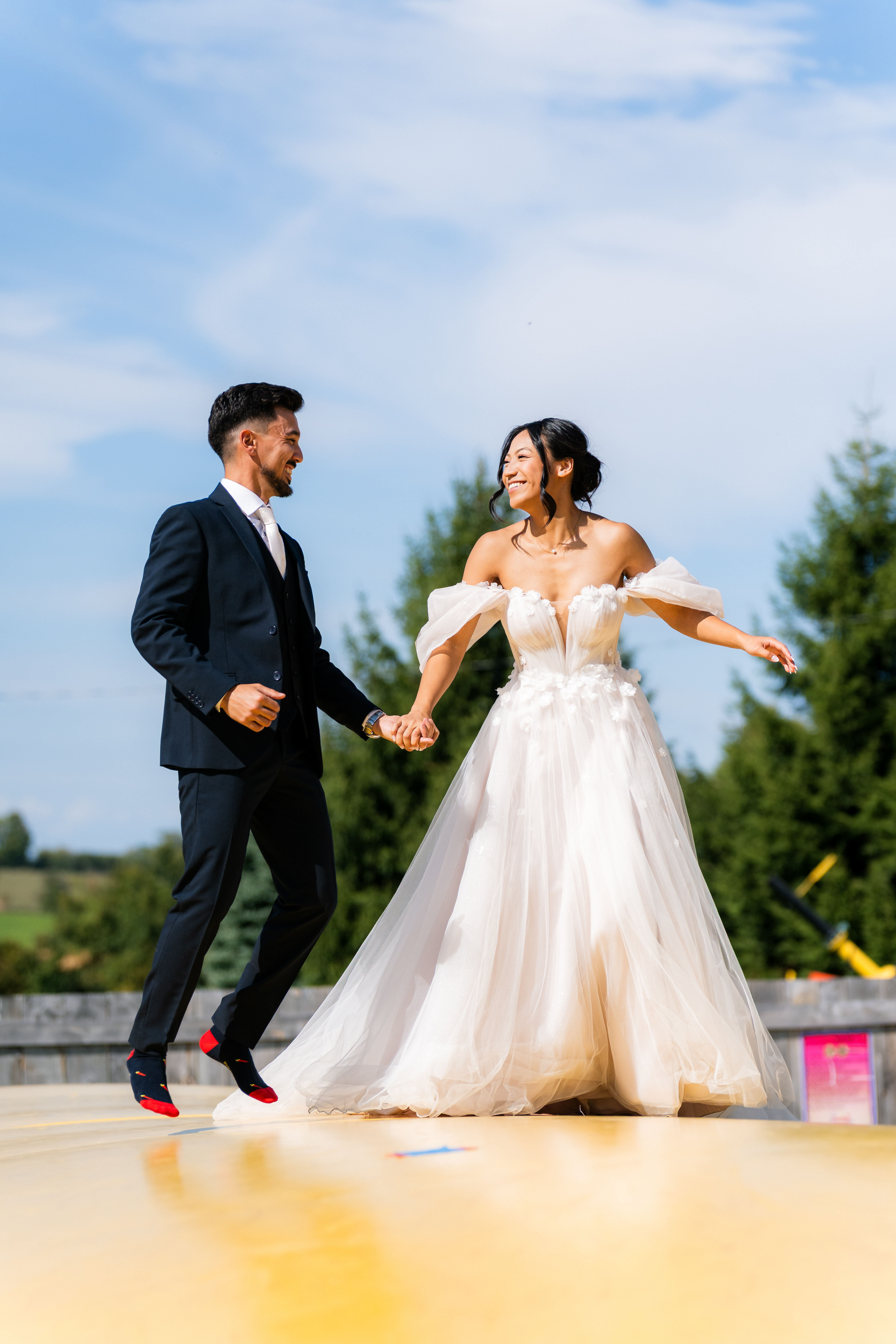 Couple running, joyful