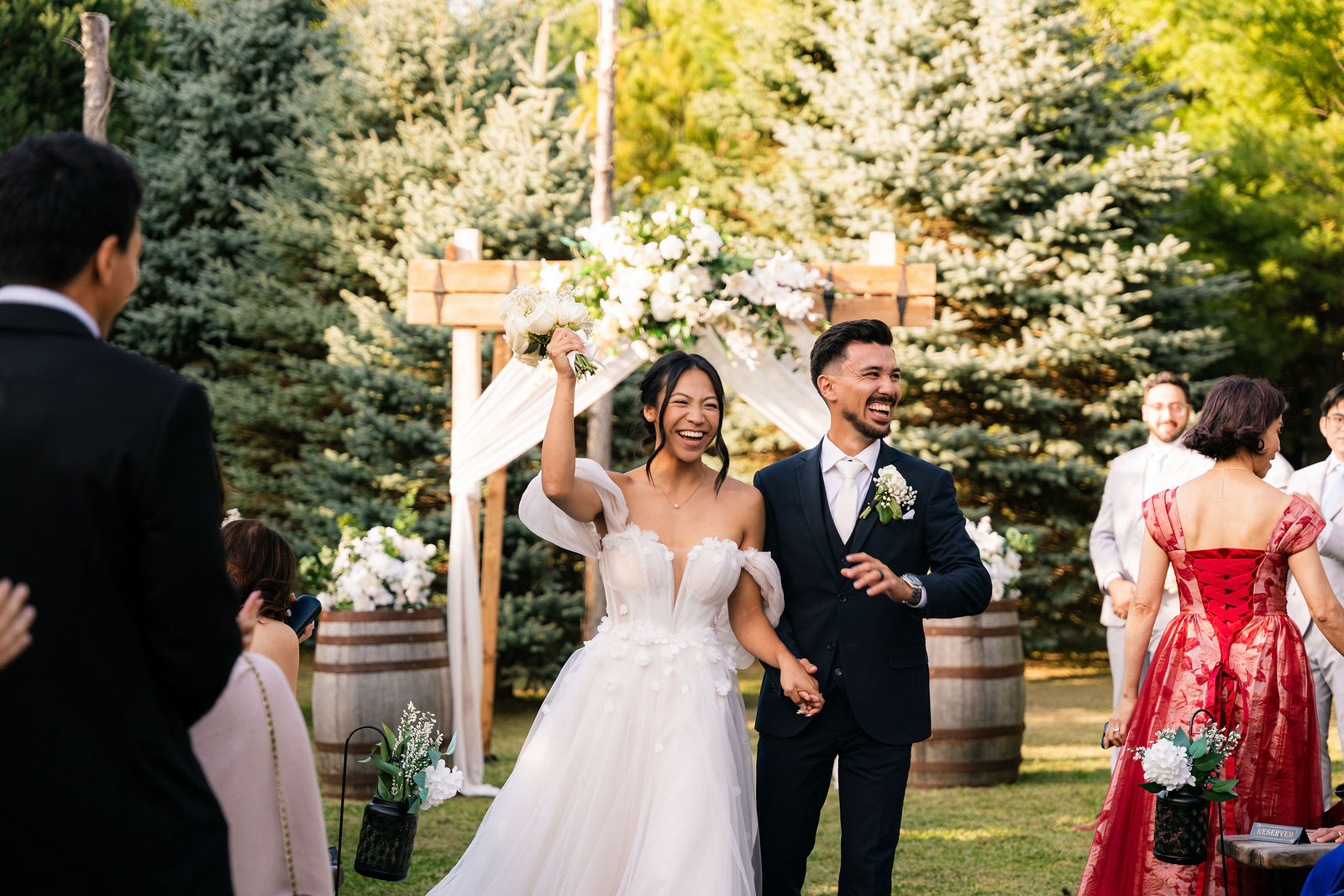 The recessional — bouquet raised in triumph